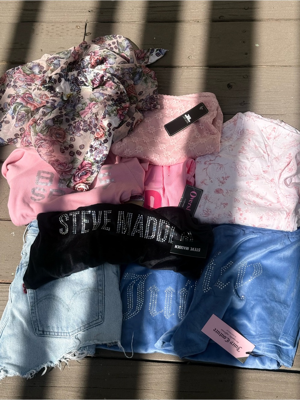Steve Madden Black Velour Logo Headband with Pink & Floral Mix Bundle